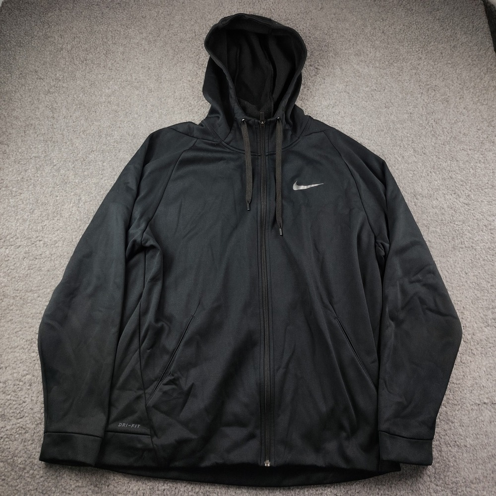Nike Hoodie Mens XL Dri-FIT Full Zip Black Training Jacket EUC